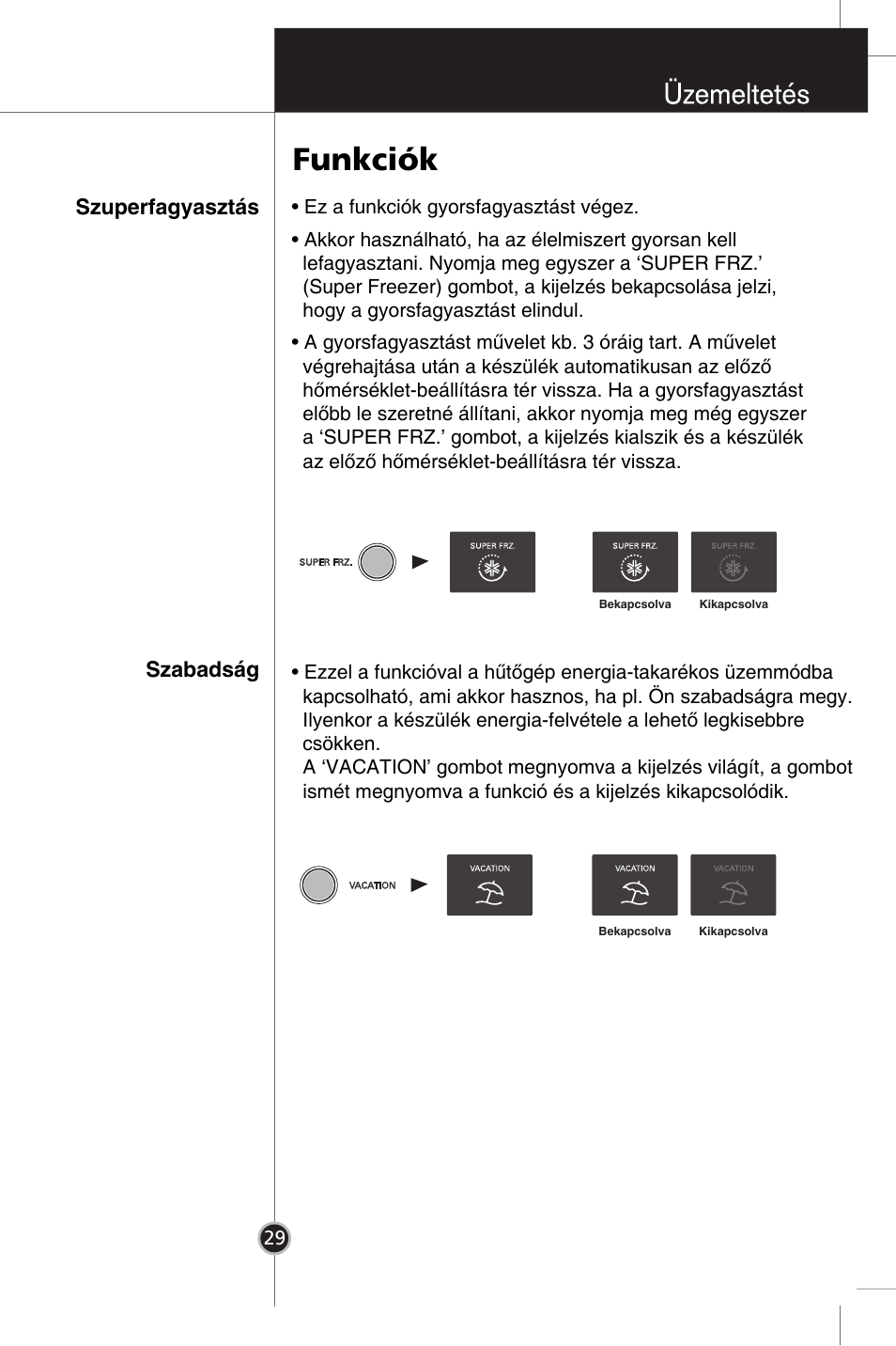Funkciók | LG GR-B359PQA User Manual | Page 27 / 87