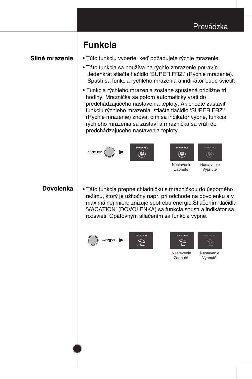 Funkcia, Silné mrazenie dovolenka | LG GR-B359PQA User Manual | Page 78 / 87