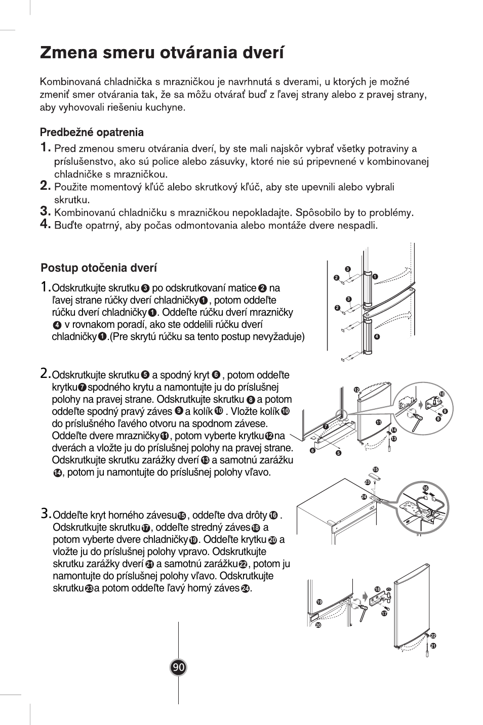 Postup otočenia dverí | LG GR-B359PQA User Manual | Page 85 / 87