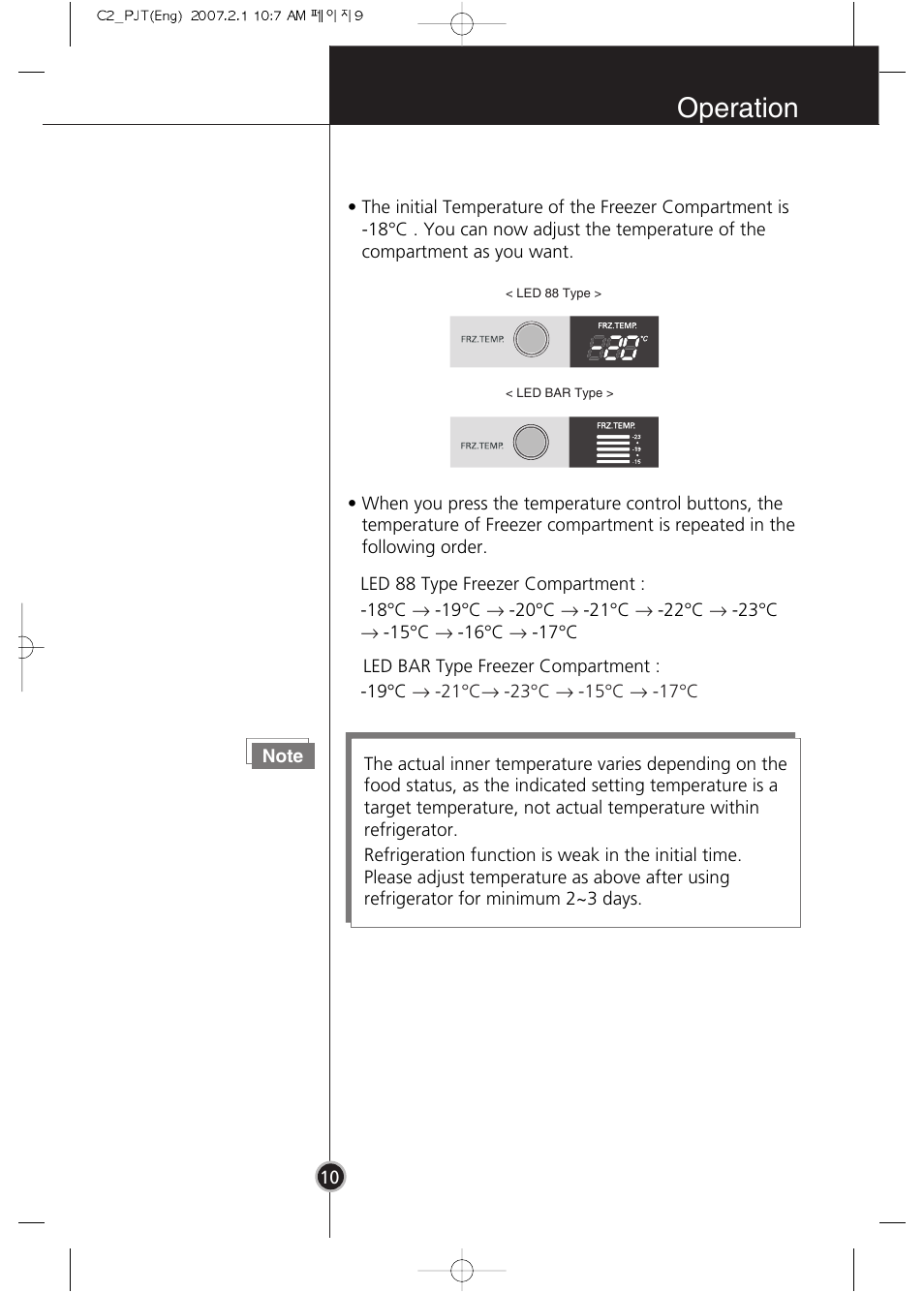 Operation | LG GR-B359PQA User Manual | Page 9 / 87