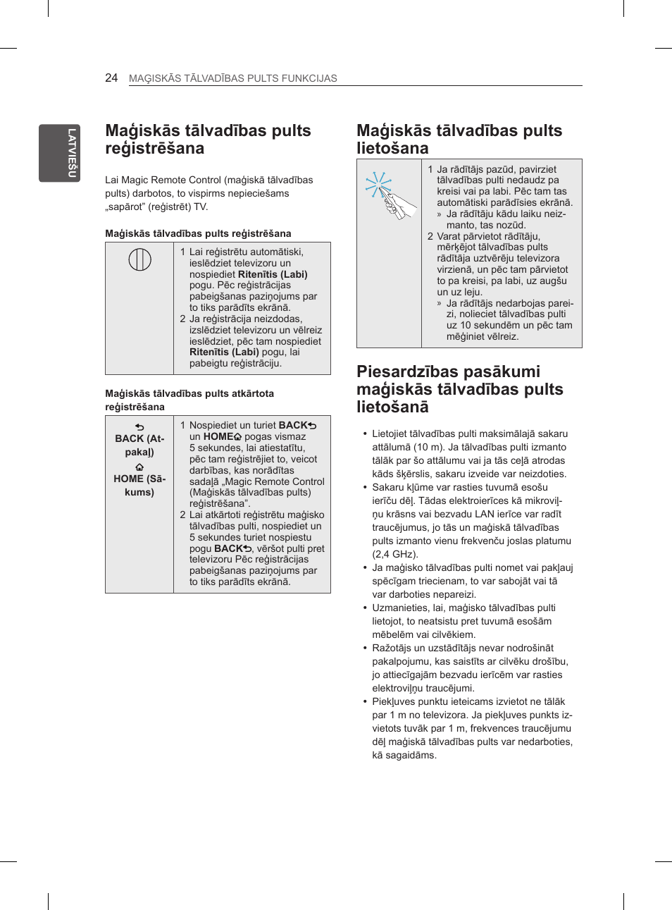 Maģiskās tālvadības pults reģistrēšana, Maģiskās tālvadības pults lietošana | LG 42LM649S User Manual | Page 284 / 516