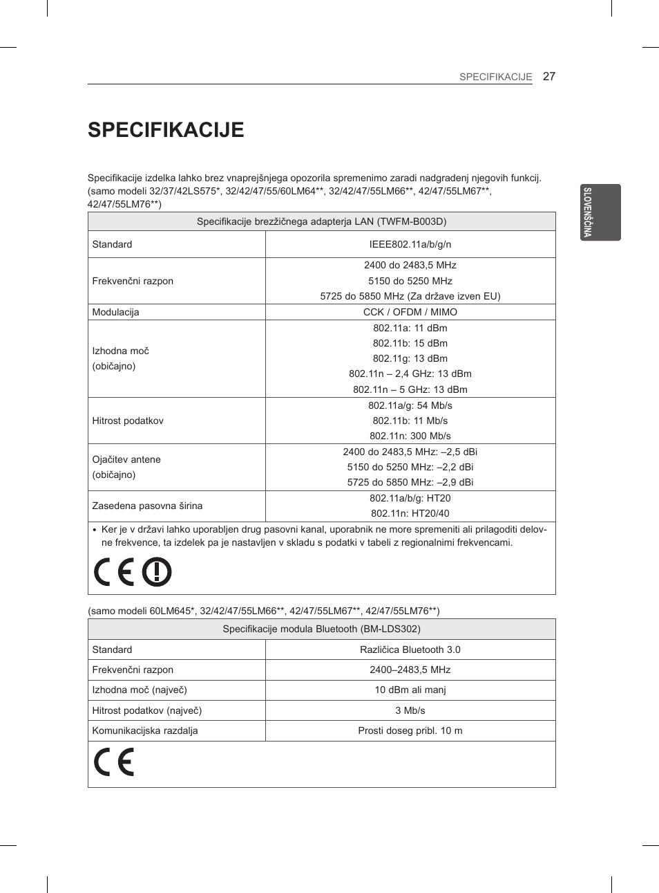 Specifikacije | LG 42LM649S User Manual | Page 315 / 516