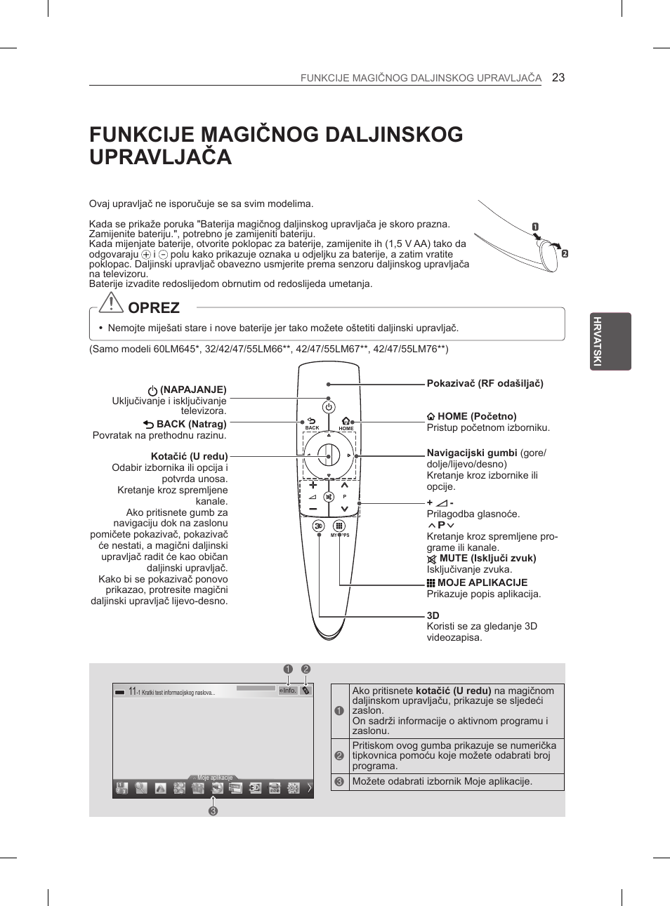 Funkcije magičnog daljinskog upravljača, Oprez | LG 42LM649S User Manual | Page 367 / 516