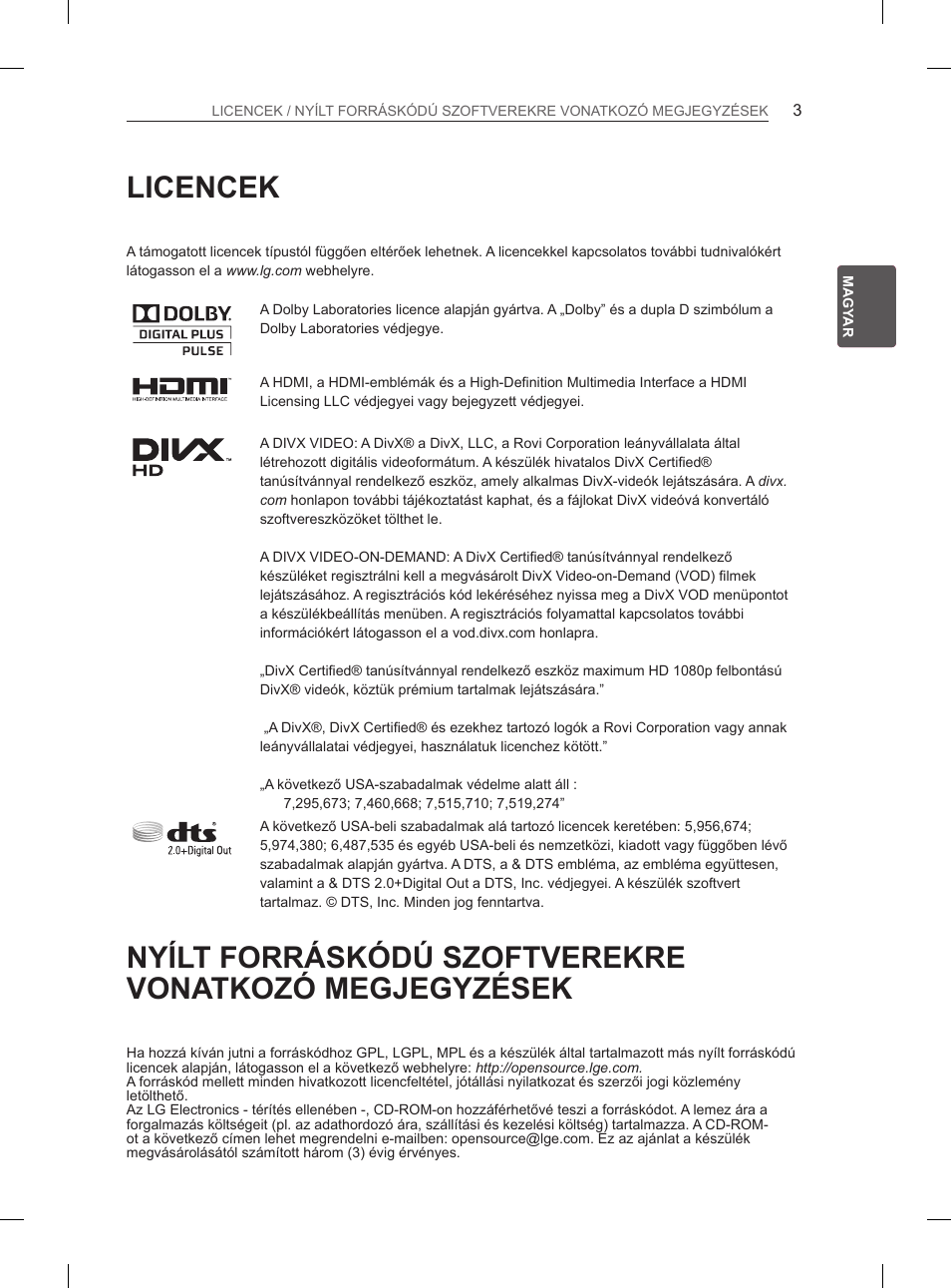 Licencek | LG 42LM649S User Manual | Page 39 / 516