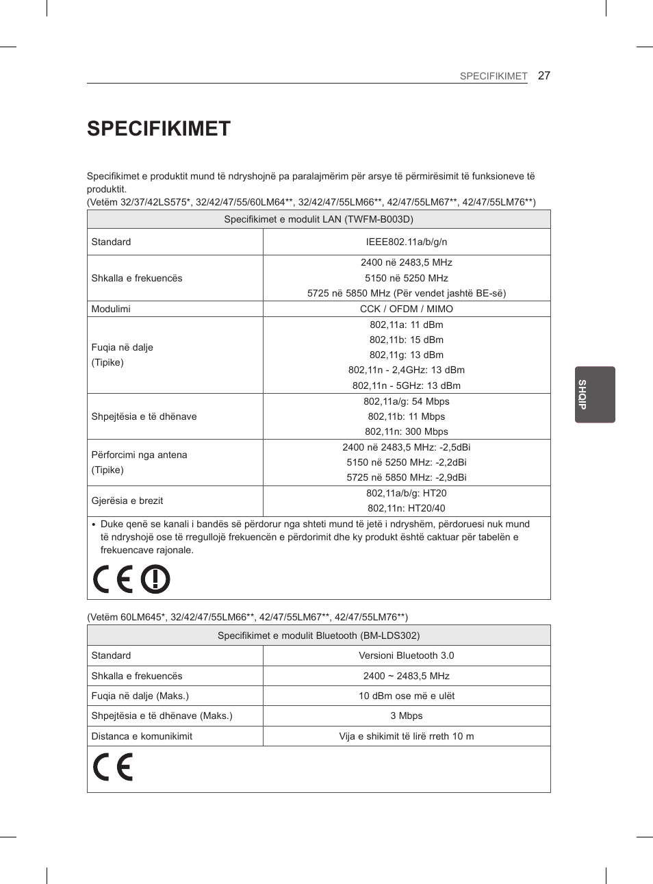 Specifikimet | LG 42LM649S User Manual | Page 399 / 516