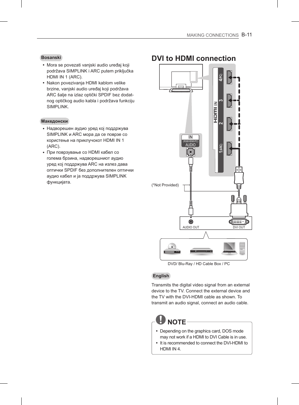 Dvi to hdmi connection | LG 42LM649S User Manual | Page 467 / 516