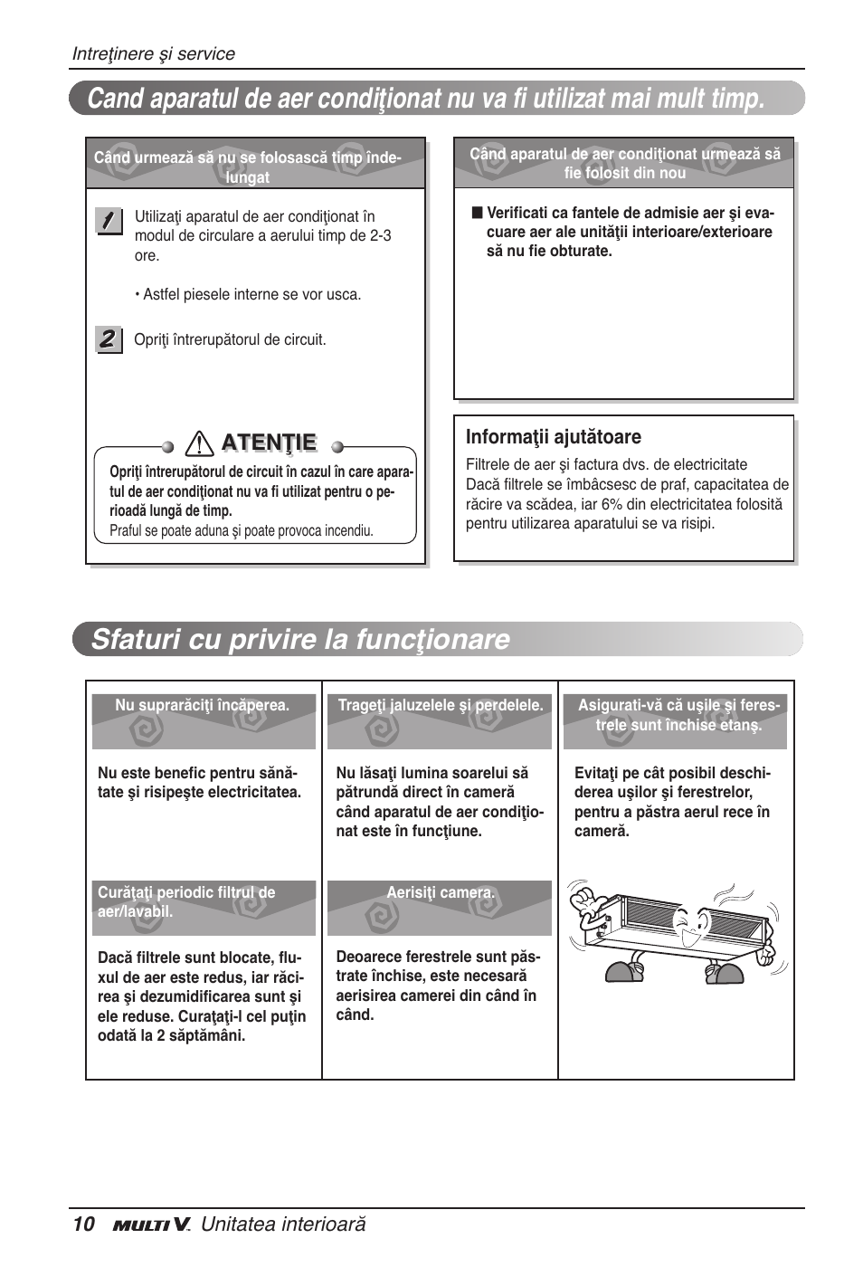 Sfaturi cu privire la funcţionare, Atenţie | LG ARNU12GB1G2 User Manual | Page 142 / 205