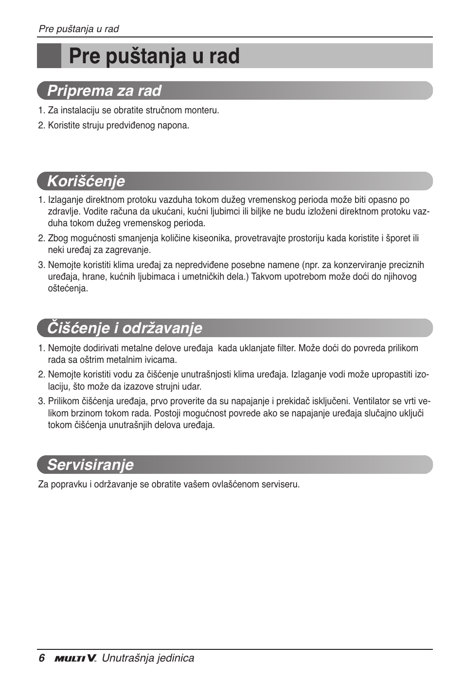 Pre puštanja u rad | LG ARNU12GB1G2 User Manual | Page 162 / 205