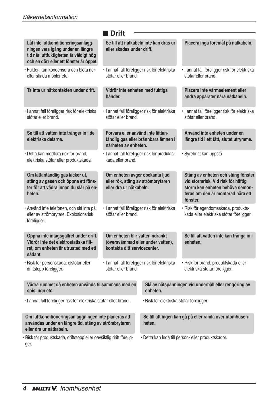 N drift, 4inomhusenhet | LG ARNU12GB1G2 User Manual | Page 184 / 205