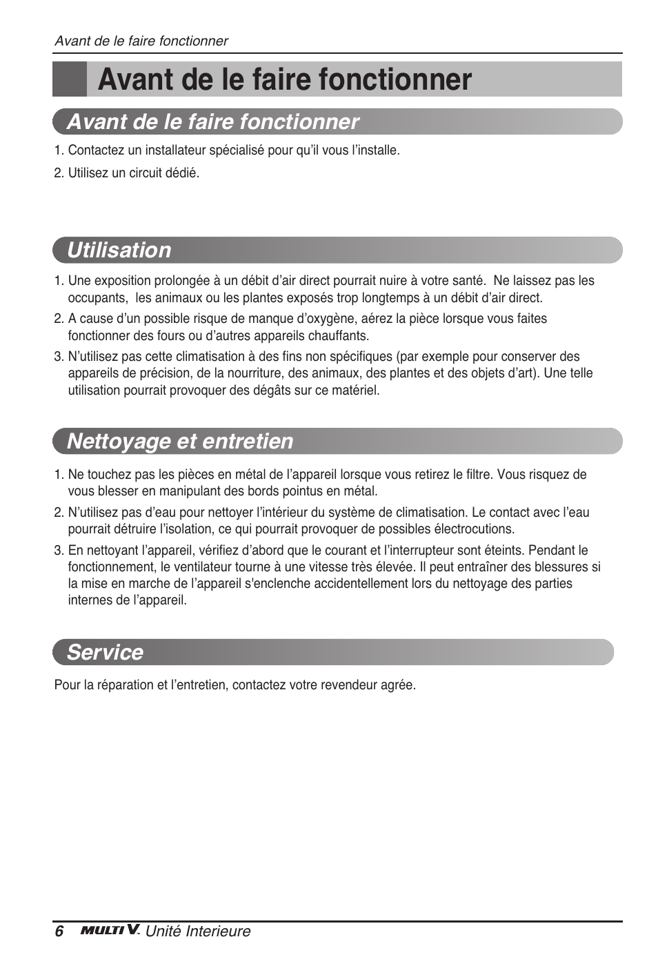 Avant de le faire fonctionner | LG ARNU12GB1G2 User Manual | Page 42 / 205