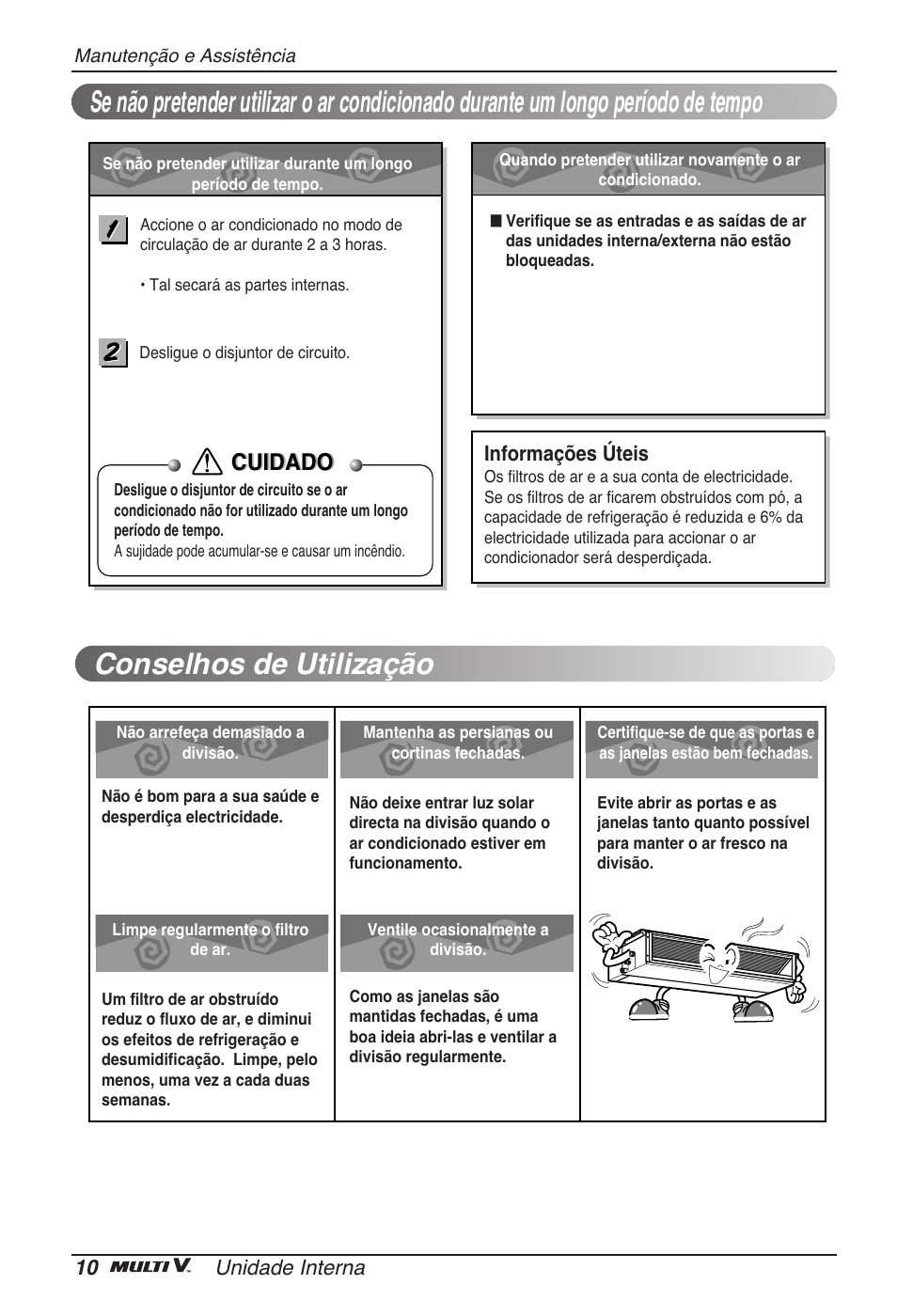 Conselhos de utilização, Cuidado | LG ARNU12GB1G2 User Manual | Page 82 / 205