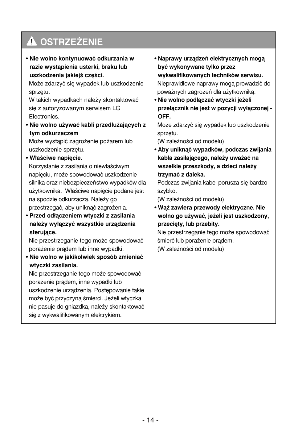 Ostrze˚enie | LG V-CR583STQC User Manual | Page 15 / 34