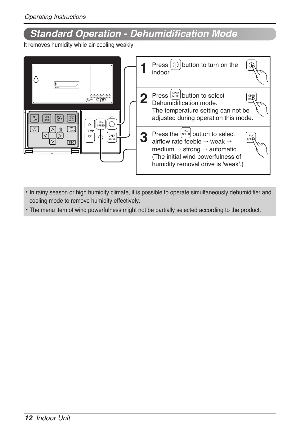 Standard operation - dehumidification mode | LG MT11AH User Manual | Page 12 / 685