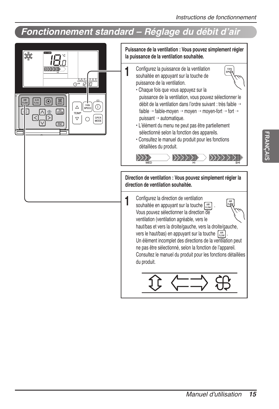 Fonctionnement standard – réglage du débit d’air | LG MT11AH User Manual | Page 123 / 685