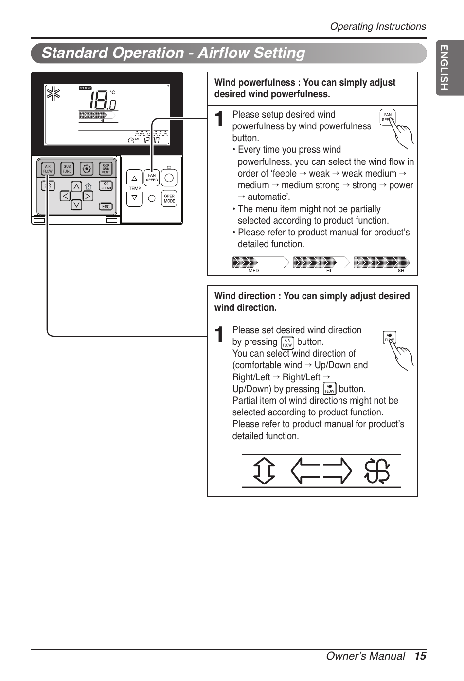 Standard operation - airflow setting | LG MT11AH User Manual | Page 15 / 685