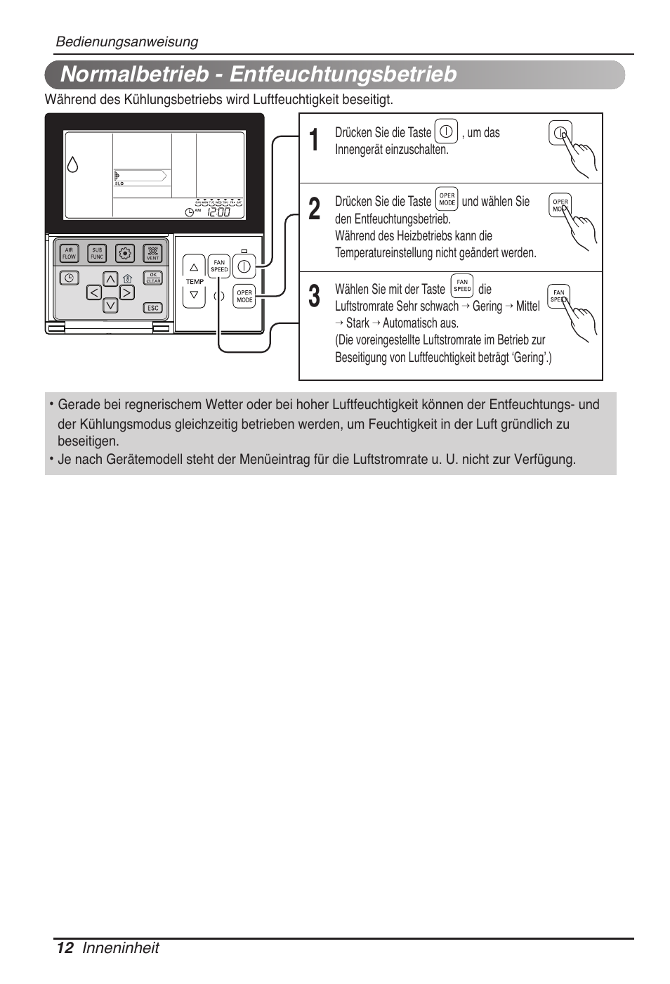 Normalbetrieb - entfeuchtungsbetrieb | LG MT11AH User Manual | Page 156 / 685