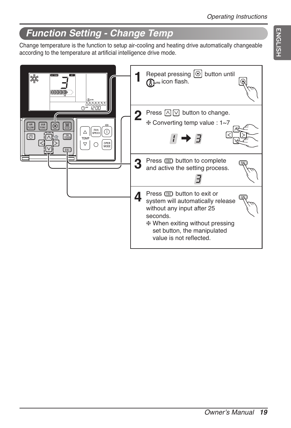 Function setting - change temp | LG MT11AH User Manual | Page 19 / 685