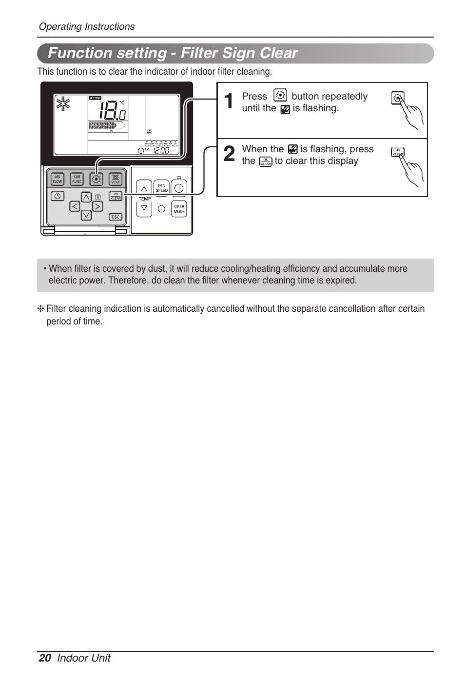 Function setting - filter sign clear | LG MT11AH User Manual | Page 20 / 685