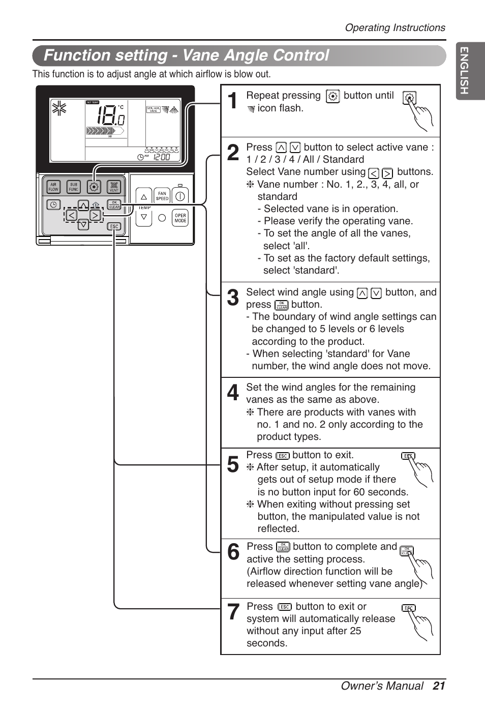 Function setting - vane angle control | LG MT11AH User Manual | Page 21 / 685