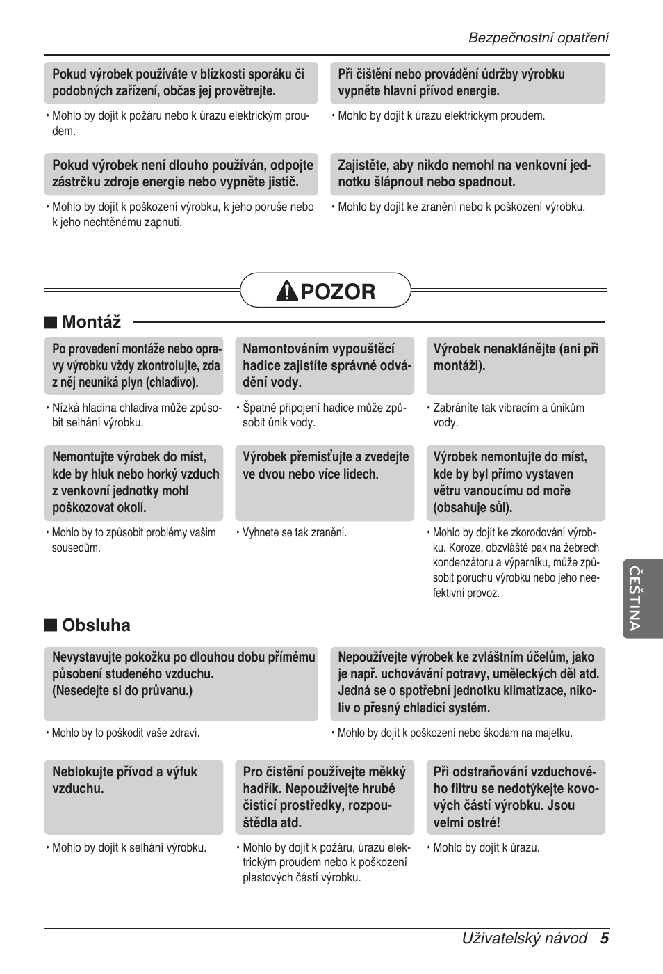 Pozor, Montáž, Obsluha | LG MT11AH User Manual | Page 221 / 685