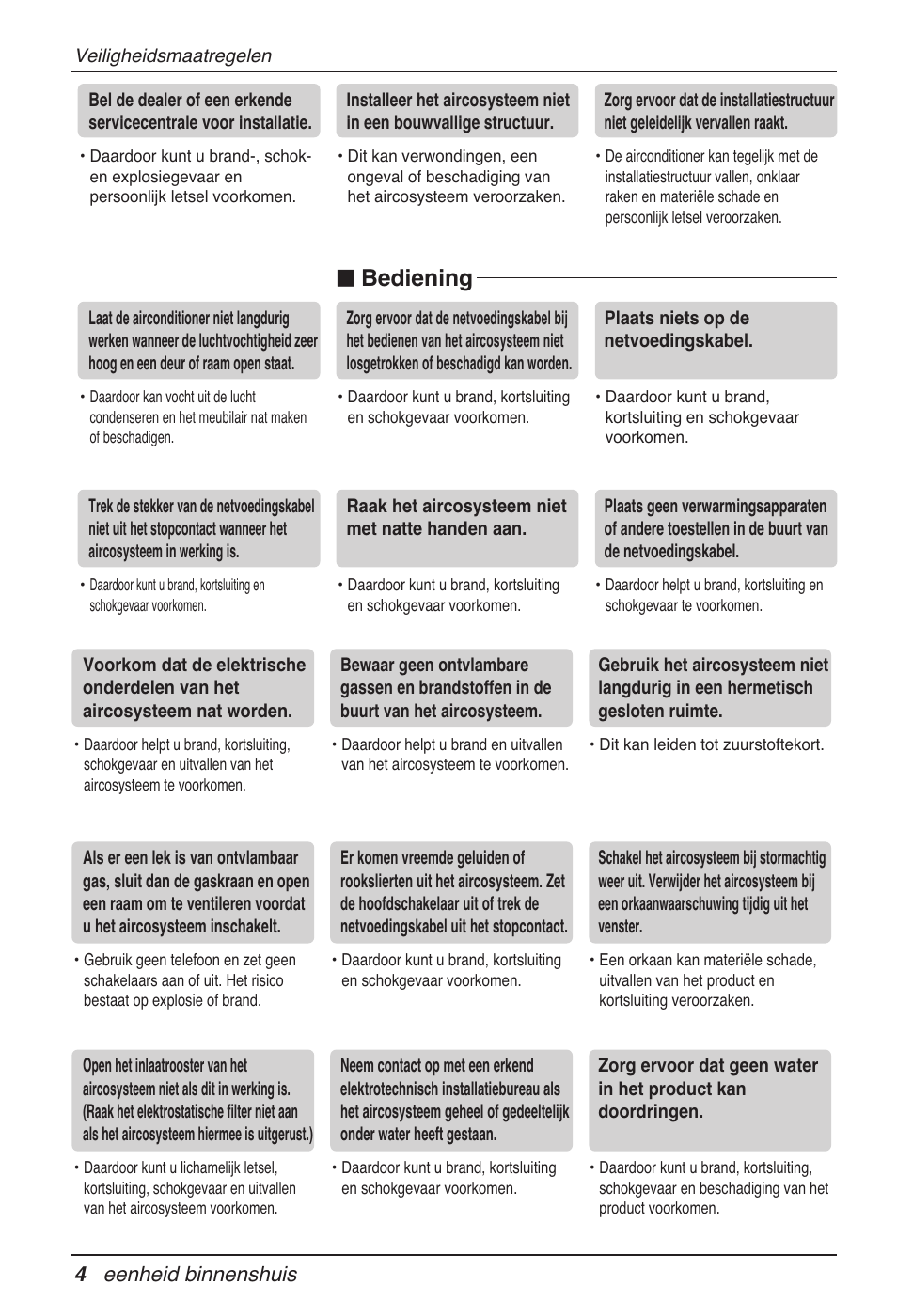 Bediening, 4 eenheid binnenshuis | LG MT11AH User Manual | Page 256 / 685