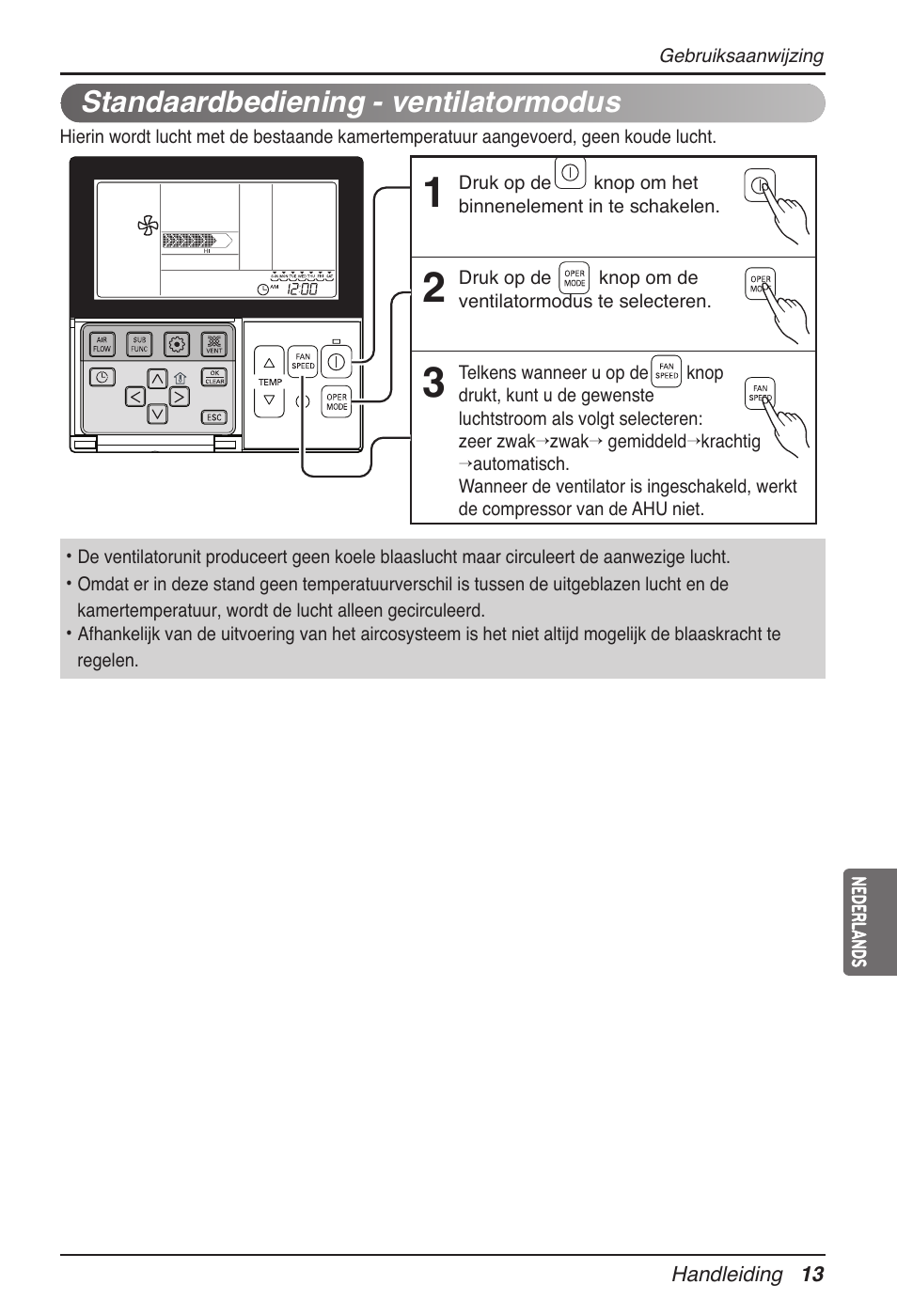 Standaardbediening - ventilatormodus | LG MT11AH User Manual | Page 265 / 685