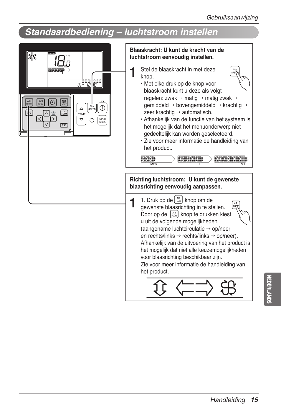 Standaardbediening – luchtstroom instellen | LG MT11AH User Manual | Page 267 / 685