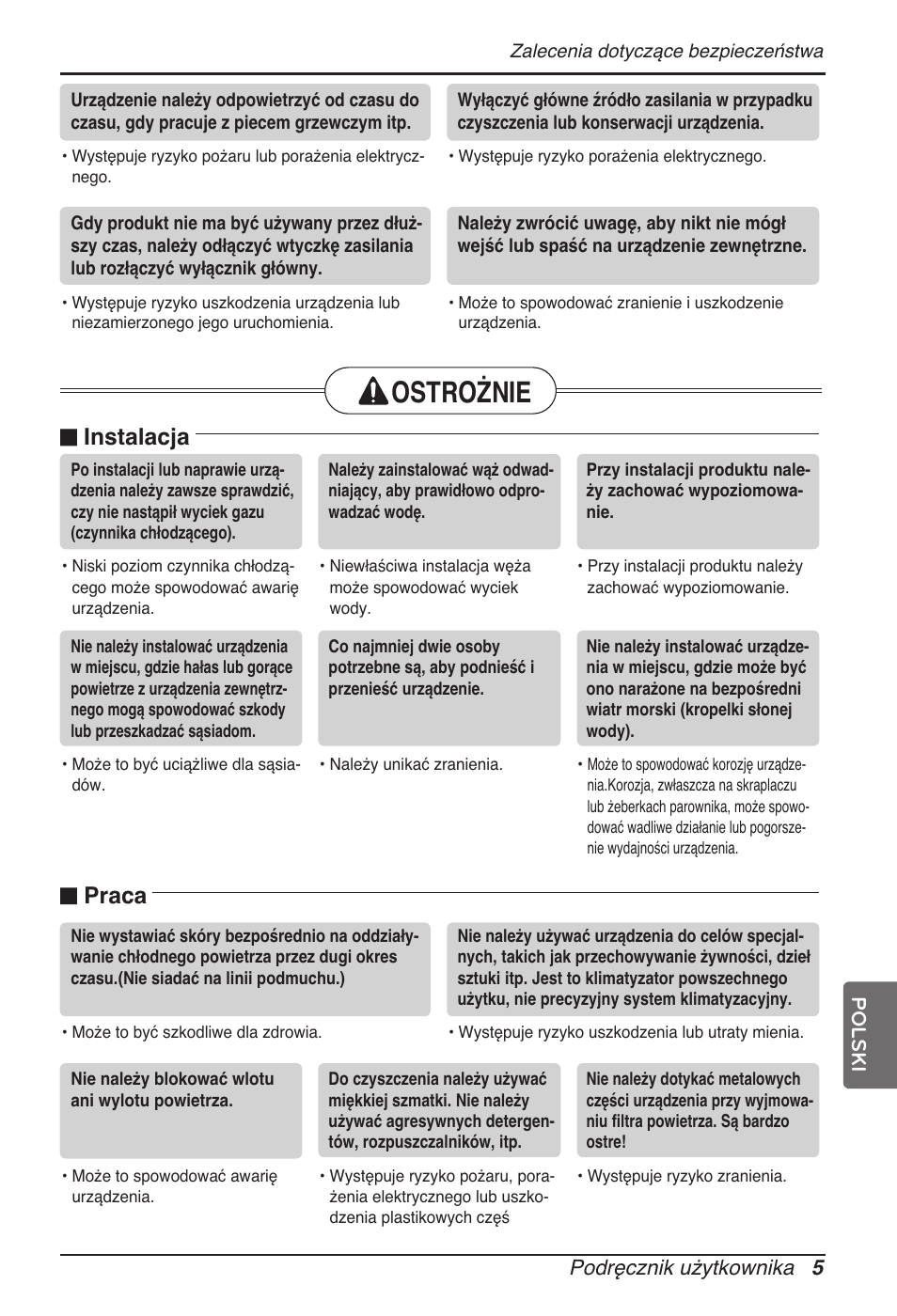 Ostrożnie, Instalacja, Praca | LG MT11AH User Manual | Page 293 / 685