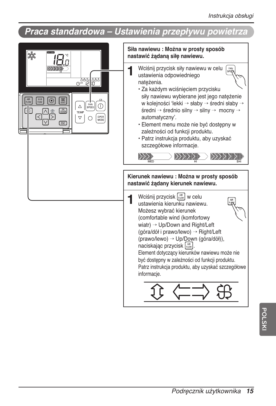 Praca standardowa – ustawienia przepływu powietrza | LG MT11AH User Manual | Page 303 / 685