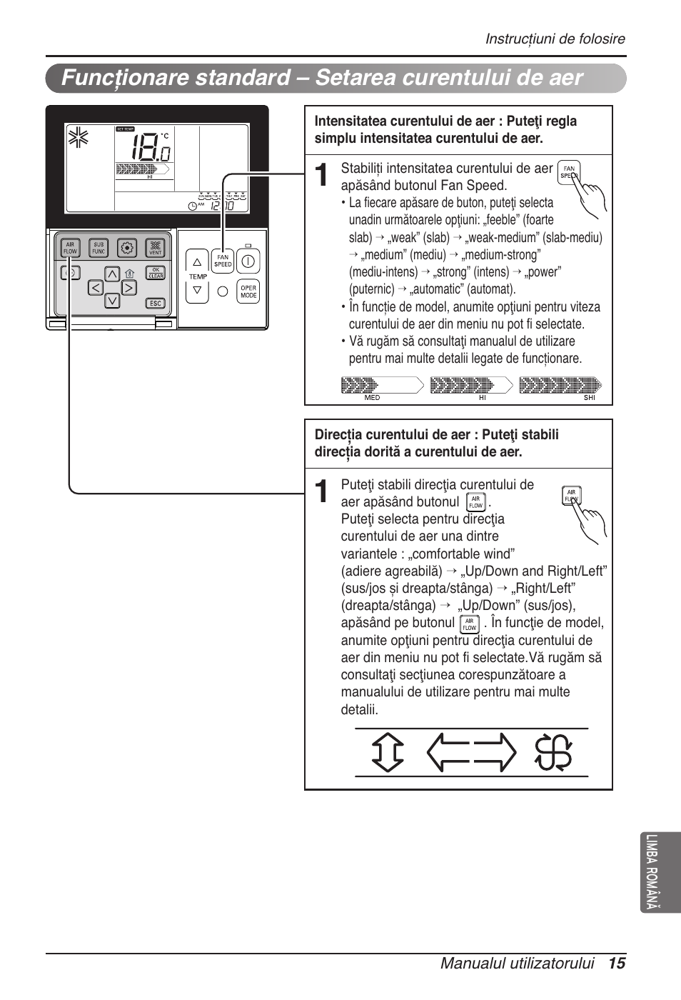 Funcţionare standard – setarea curentului de aer | LG MT11AH User Manual | Page 339 / 685