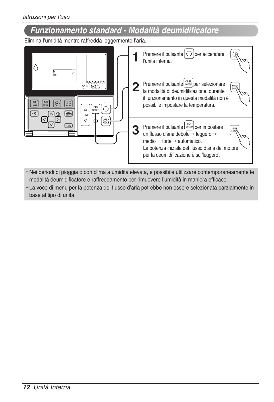 Funzionamento standard - modalità deumidificatore | LG MT11AH User Manual | Page 48 / 685