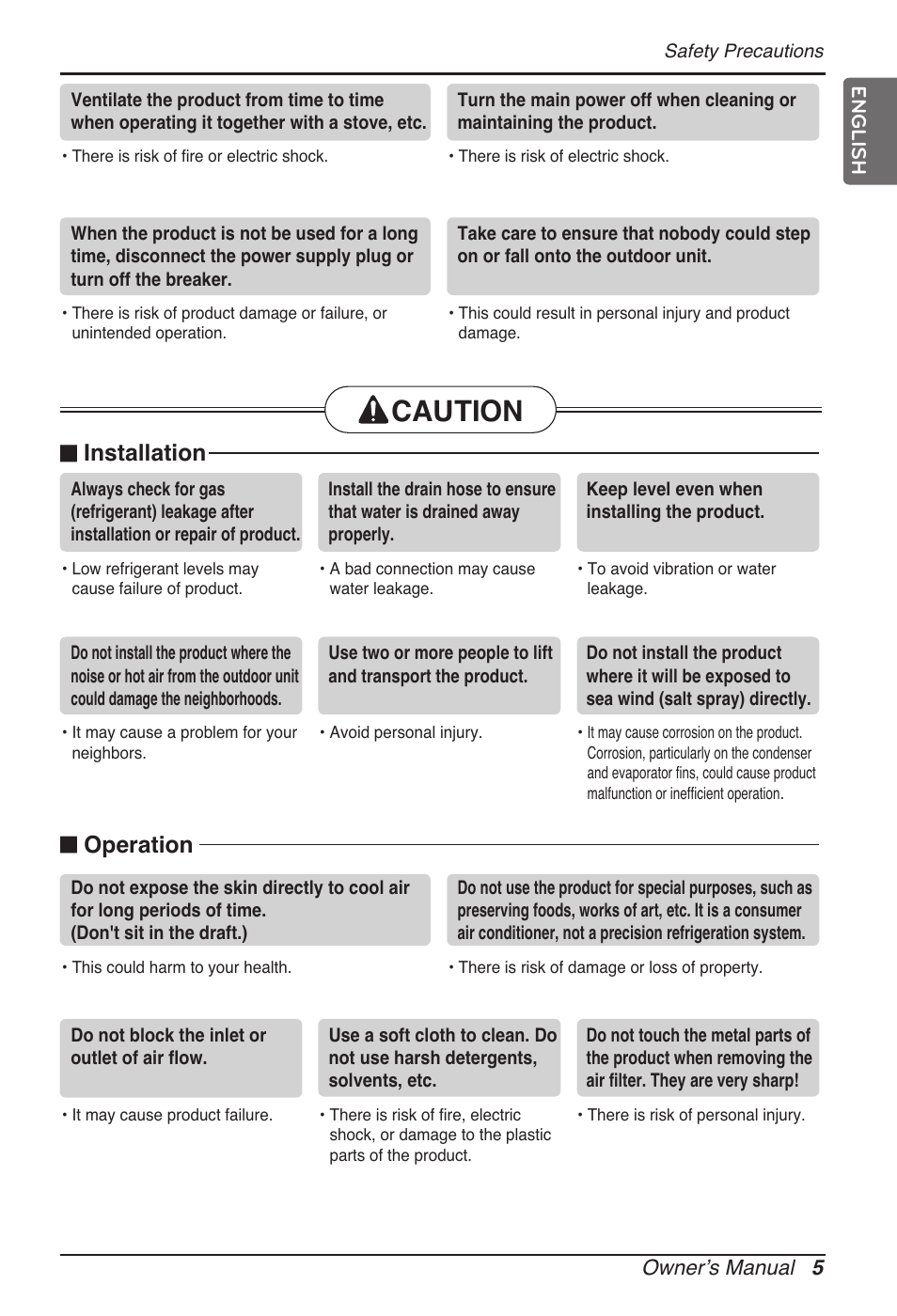 Caution, Installation, Operation | LG MT11AH User Manual | Page 5 / 685