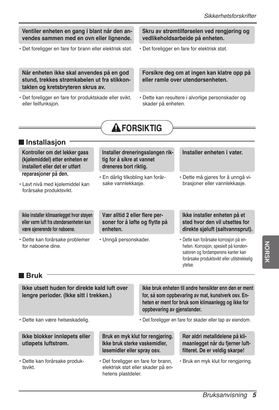 Forsiktig, Installasjon, Bruk | LG MT11AH User Manual | Page 581 / 685