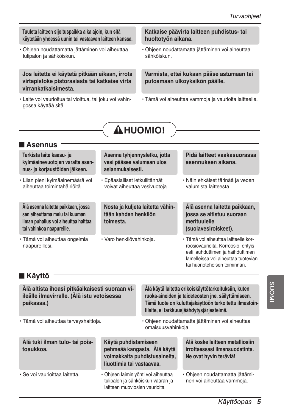 Huomio, Asennus, Käyttö | LG MT11AH User Manual | Page 617 / 685