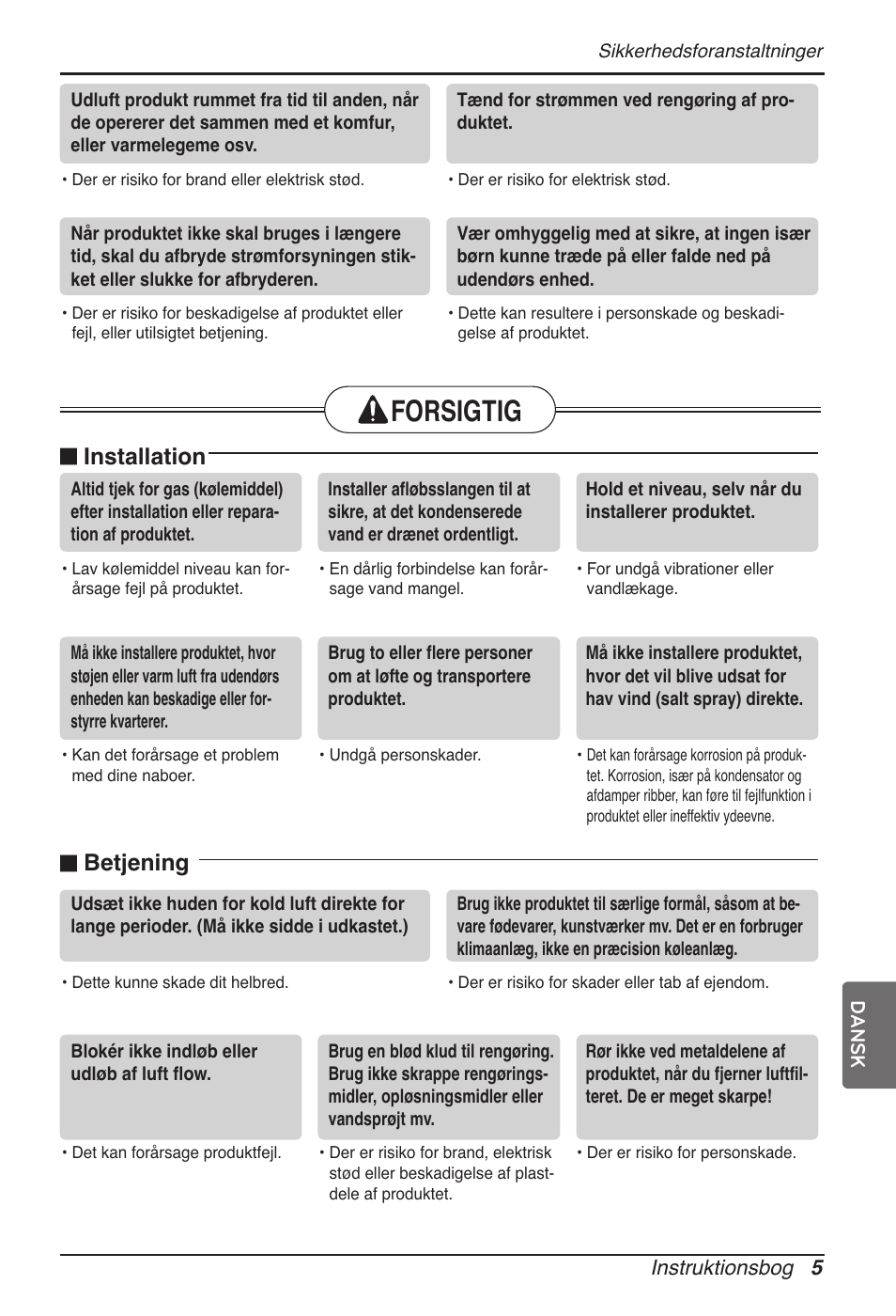 Forsigtig, Installation, Betjening | LG MT11AH User Manual | Page 653 / 685