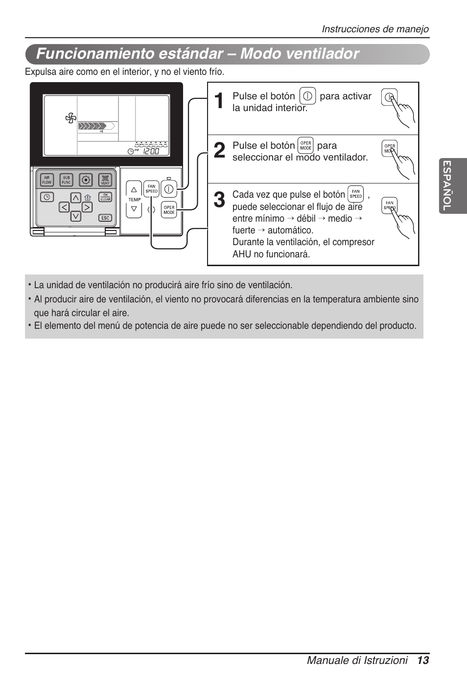 Funcionamiento estándar – modo ventilador | LG MT11AH User Manual | Page 85 / 685