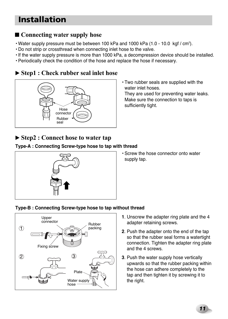 Installation | LG F1480FD9 User Manual | Page 11 / 40