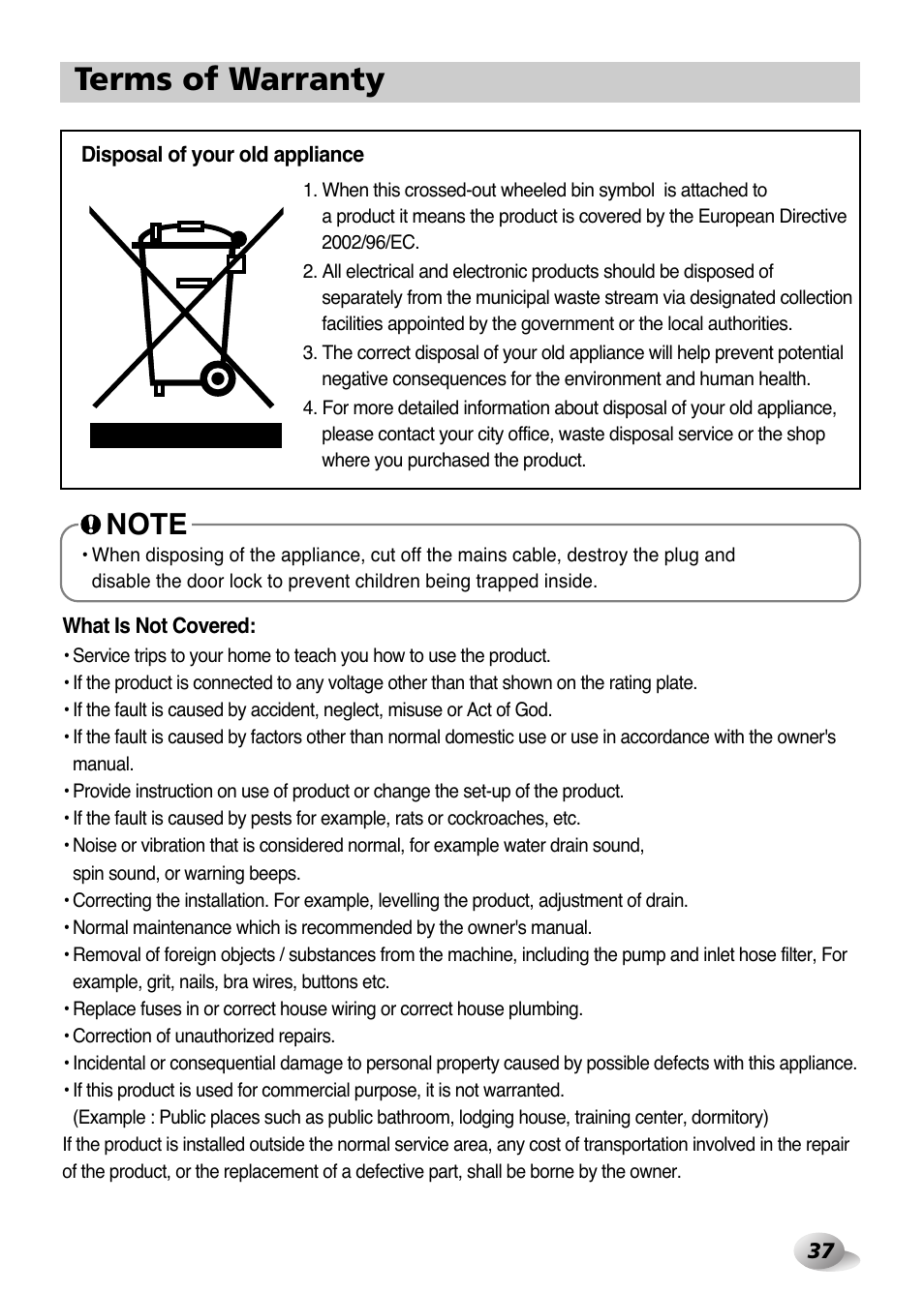 Terms of warranty | LG F1480FD9 User Manual | Page 37 / 40