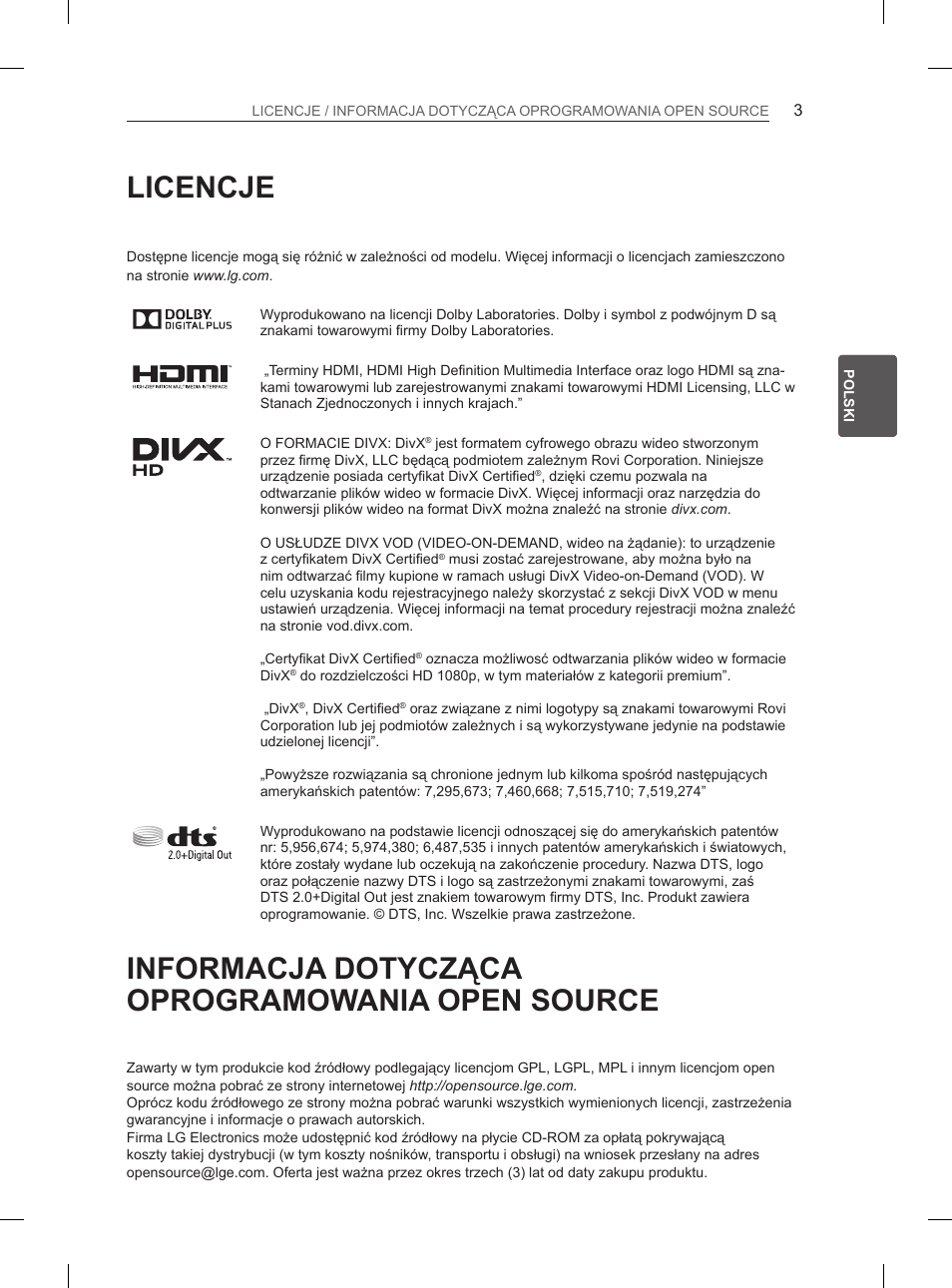 Licencje, Informacja dotycząca oprogramowania open source | LG 55EA970V User Manual | Page 119 / 544