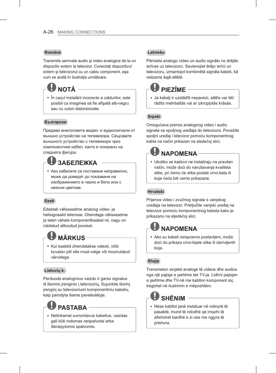 Notă, Забележка, Märkus | Pastaba, Piezīme, Napomena, Shënim | LG 55EA970V User Manual | Page 26 / 544