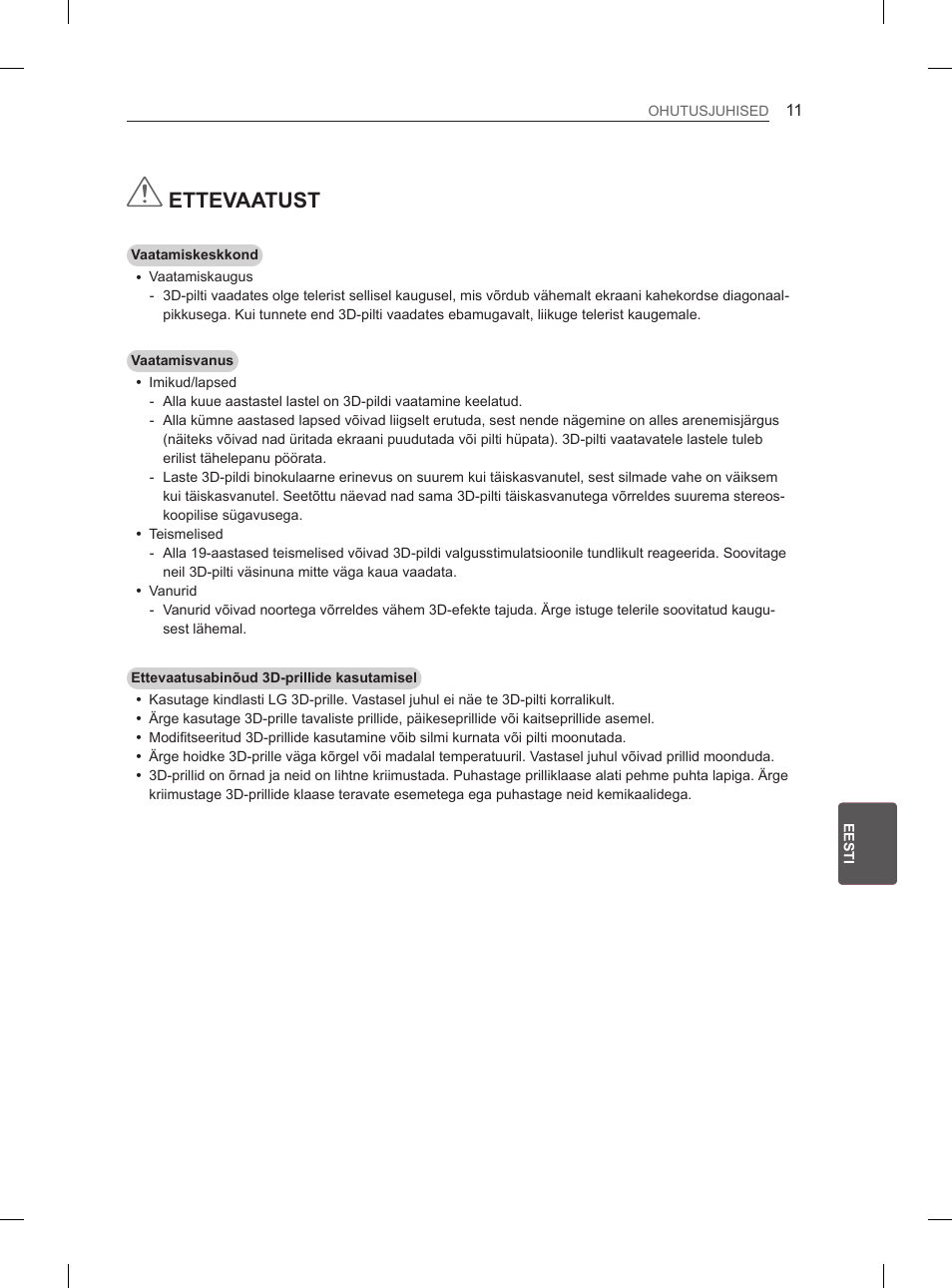 Ettevaatust | LG 55EA970V User Manual | Page 277 / 544