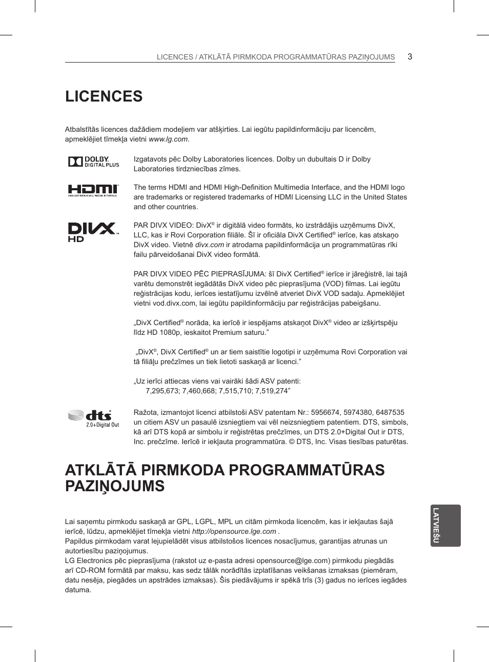 Licences, Atklātā pirmkoda programmatūras paziņojums | LG 55EA970V User Manual | Page 329 / 544