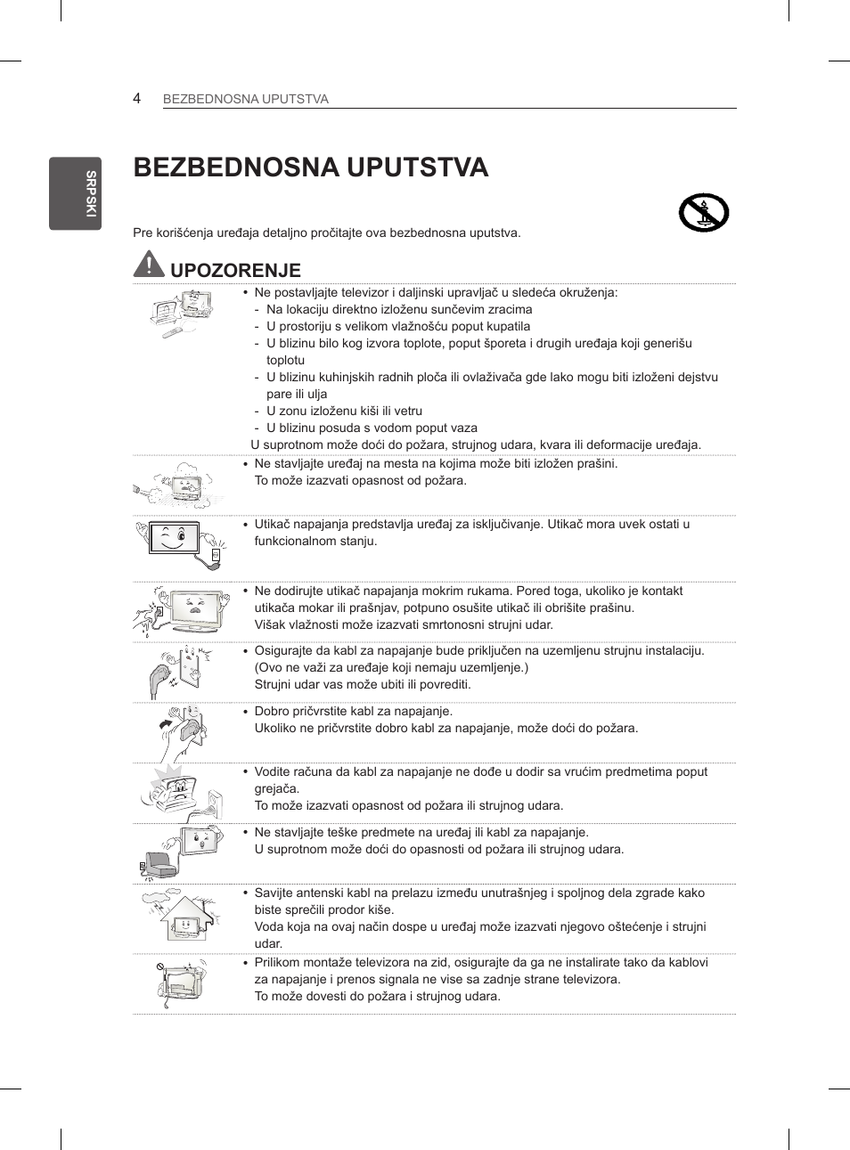 Bezbednosna uputstva, Upozorenje | LG 55EA970V User Manual | Page 360 / 544