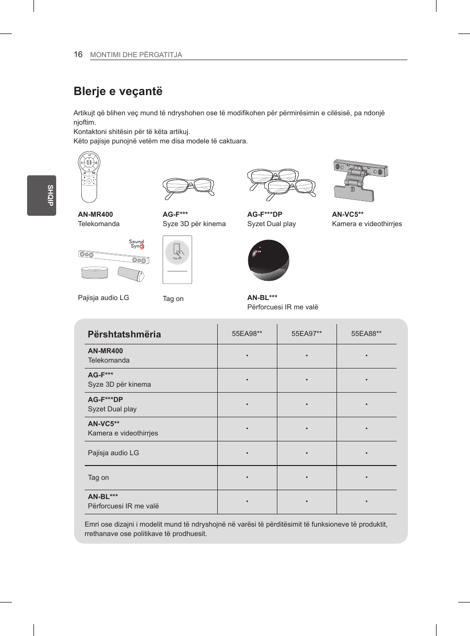 Blerje e veçantë, Përshtatshmëria | LG 55EA970V User Manual | Page 432 / 544