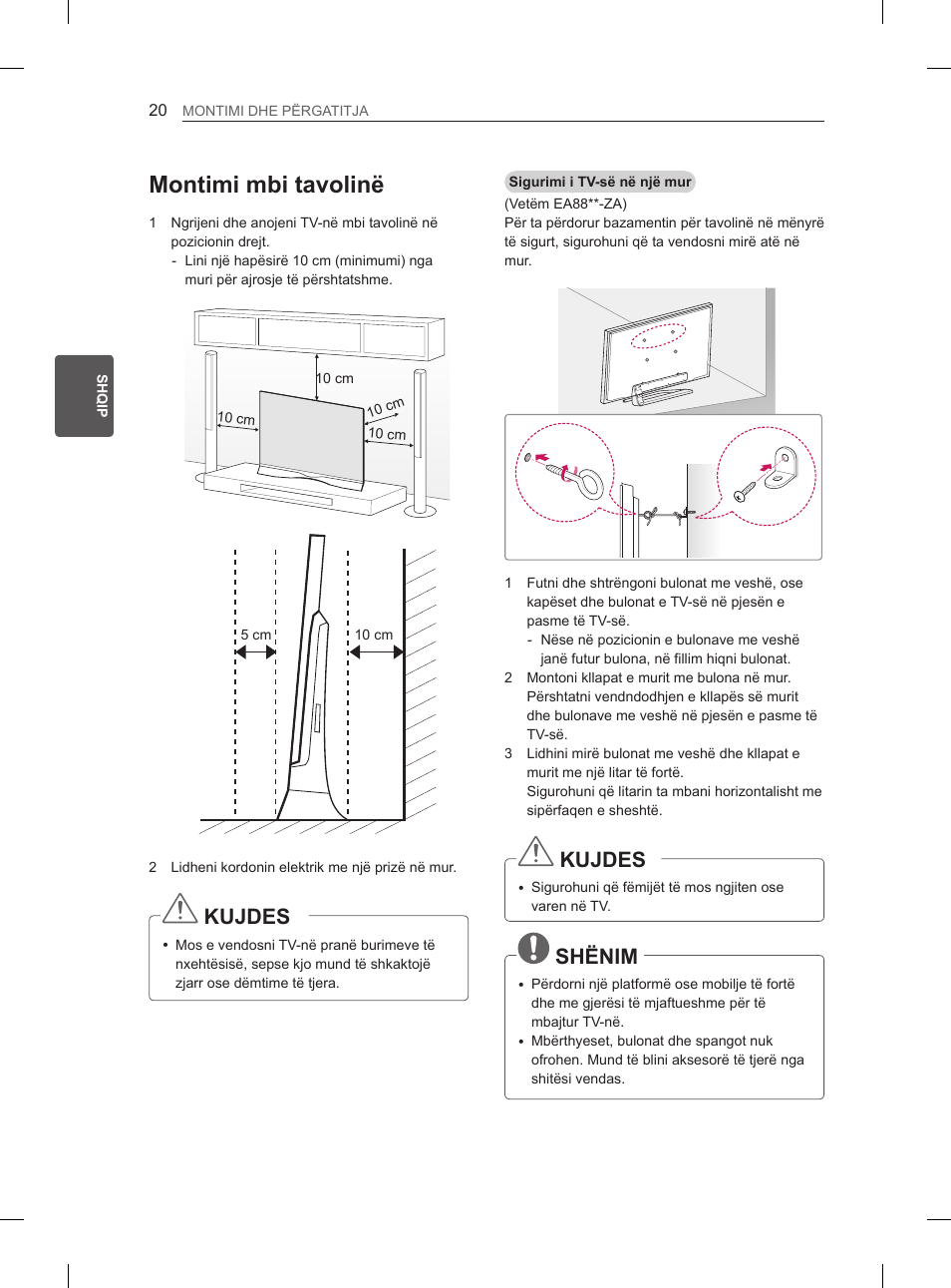 Montimi mbi tavolinë, Kujdes, Shënim | LG 55EA970V User Manual | Page 436 / 544