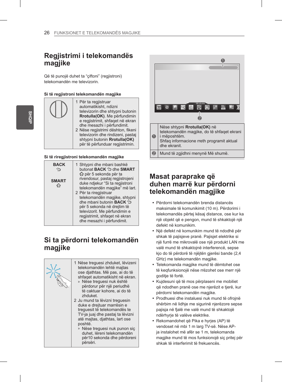 Regjistrimi i telekomandës magjike, Si ta përdorni telekomandën magjike | LG 55EA970V User Manual | Page 442 / 544