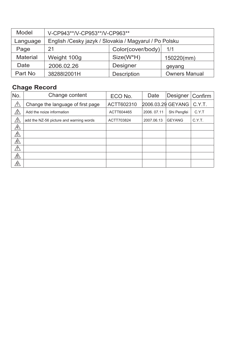 LG V-CP983STQB User Manual | 41 pages