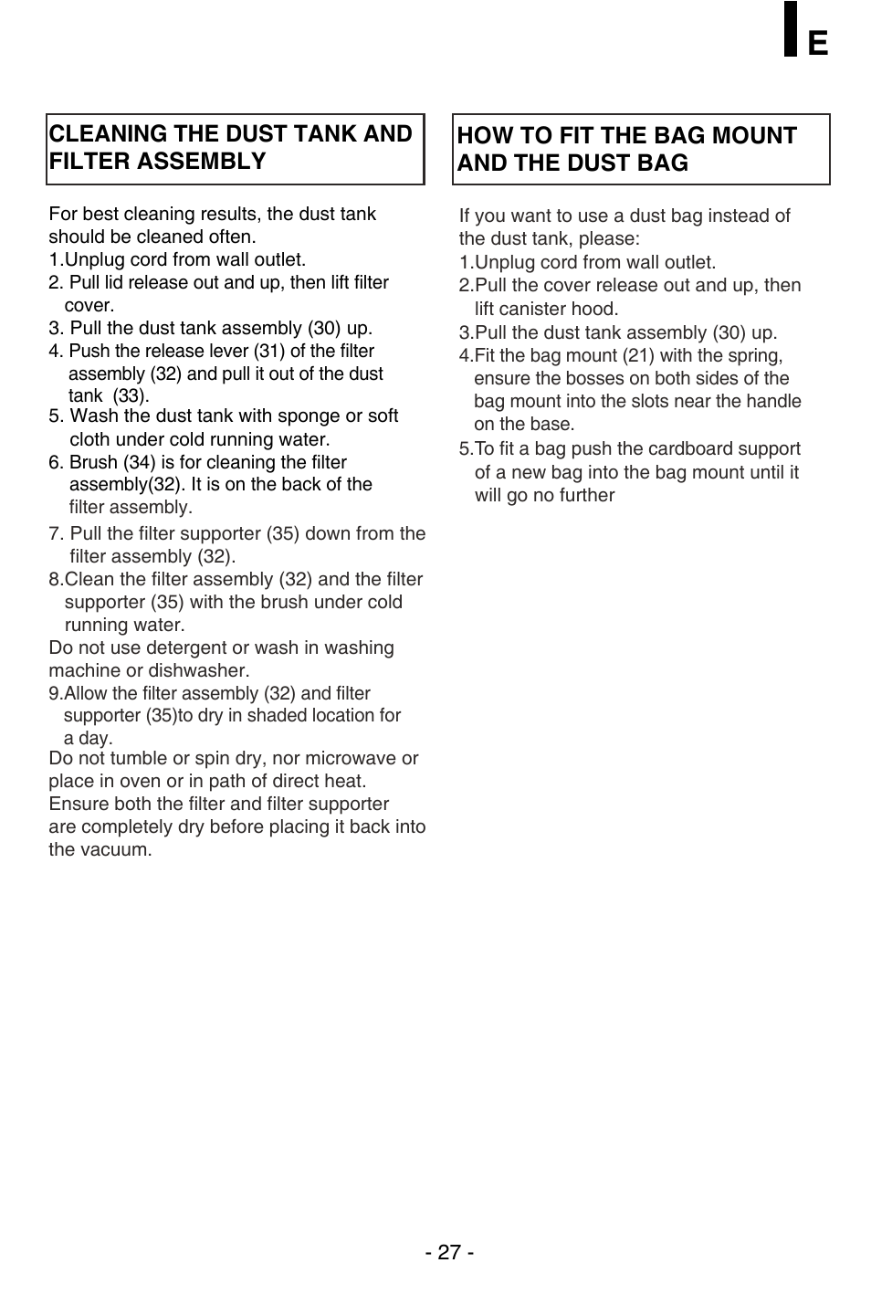 Cleaning the dust tank and filter assembly, How to fit the bag mount and the dust bag | LG V-CP983STQB User Manual | Page 28 / 41