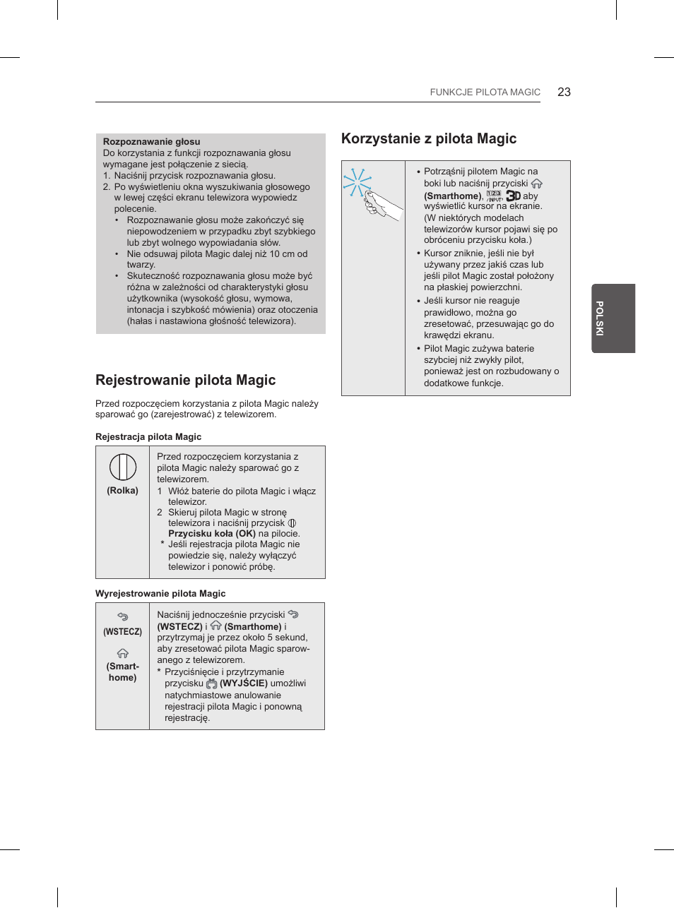 Rejestrowanie pilota magic, Korzystanie z pilota magic | LG 50PB660V User Manual | Page 102 / 447