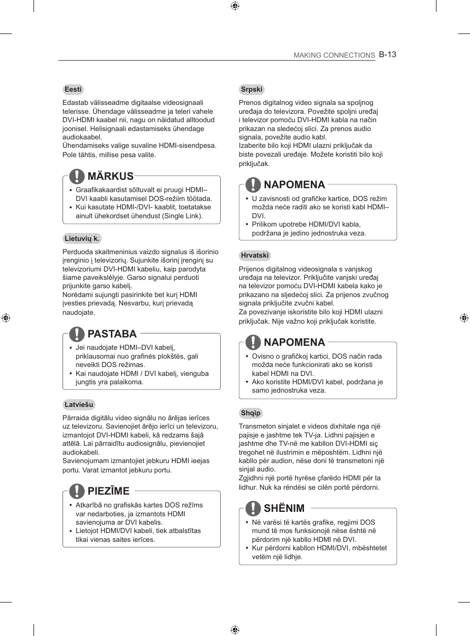 Märkus, Pastaba, Piezīme | Napomena, Shënim | LG 60LN575S User Manual | Page 502 / 555